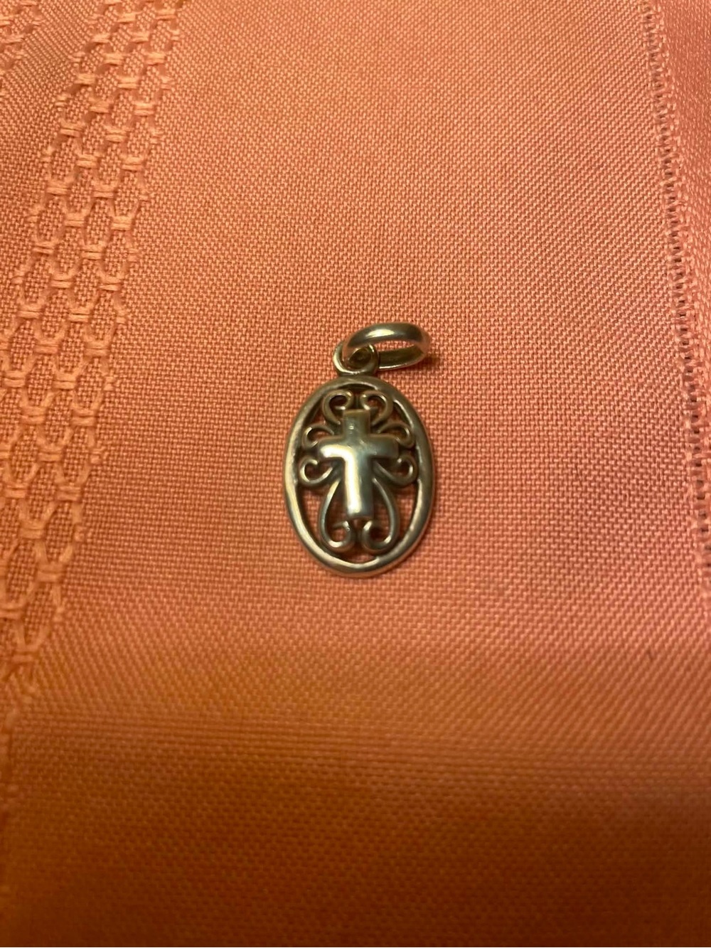 Sterling Silver Cross Filigree Oval Pendant Necklace Charm - Silver